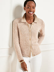 FAWN/WHITE MULTI POLO CARDIGAN - DASH STRIPE | Talbots sale