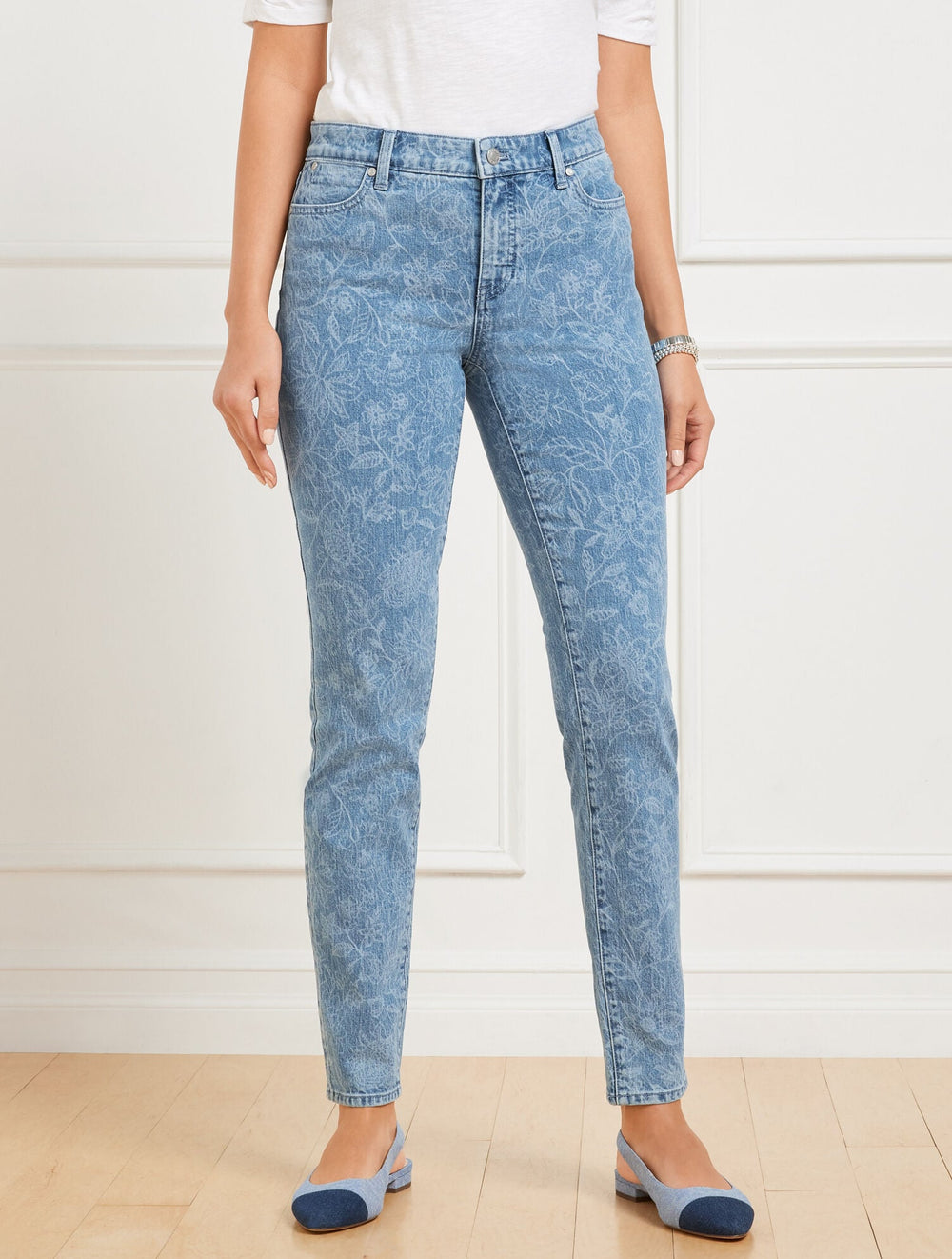 MID WASH BLUE SLIM ANKLE JEANS - LINEAR GARDEN | Talbots US