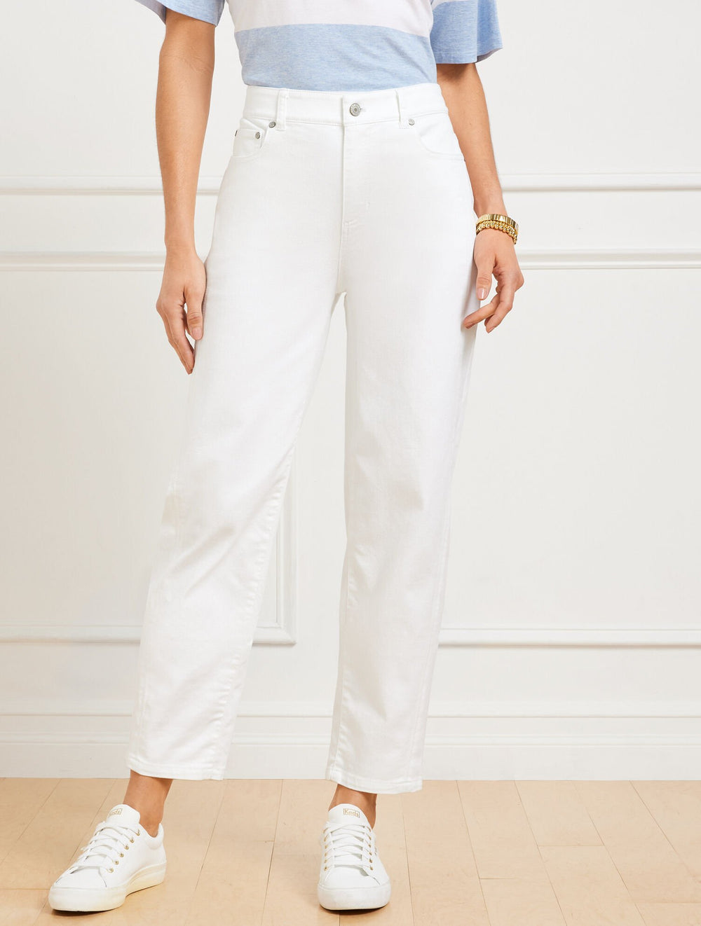 WHITE RELAXED TAPERED BARREL LEG JEANS - WHITE | Talbots near me