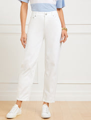 WHITE RELAXED TAPERED BARREL LEG JEANS - WHITE | Talbots near me