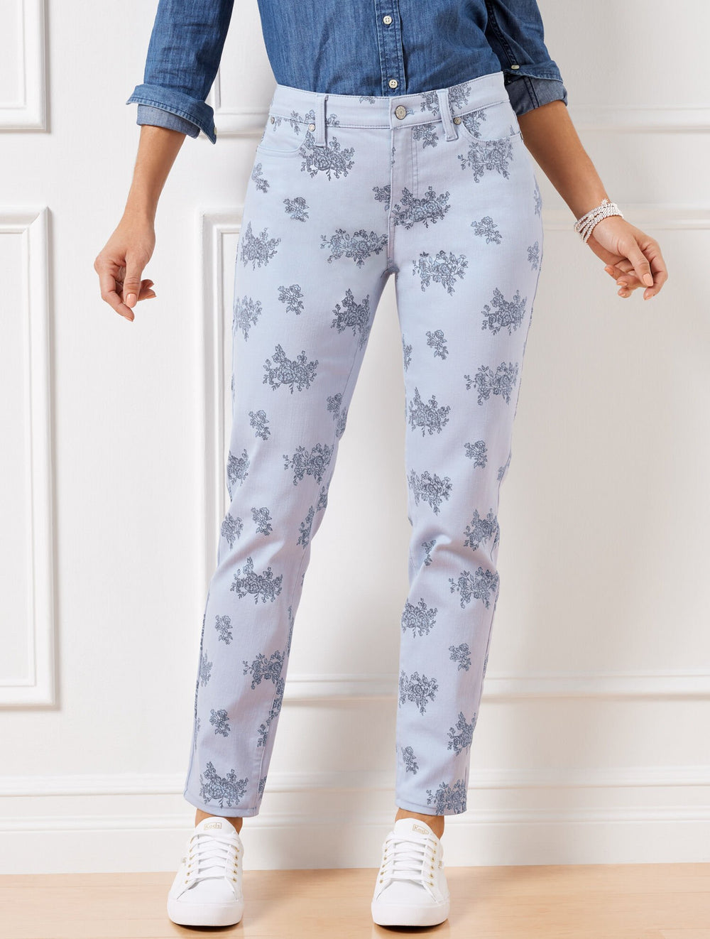 BLUE MULTI SLIM ANKLE JEANS - FLORAL BUNCHES - CURVY FIT | Talbots near me