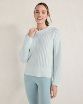 ARUCANA BLUE|IVORY|PORTABELLA ORGANIC COTTON OPEN STITCH CREWNECK SWEATER | Talbots outlet