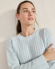 ARUCANA BLUE|IVORY|PORTABELLA ORGANIC COTTON OPEN STITCH CREWNECK SWEATER | Talbots for sale