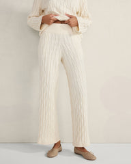 TULE FOG HTHR|BIRCH COTTON CASHMERE CABLE KNIT WIDE LEG PANTS | Talbots US