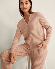 ADOBE COTTON CASHMERE RIB V-NECK SWEATER | Talbots discount