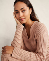 ADOBE COTTON CASHMERE RIB V-NECK SWEATER | Talbots discount