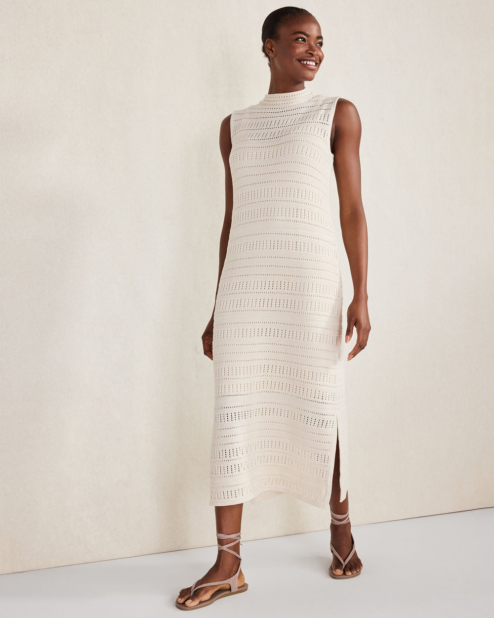 BIRCH ORGANIC COTTON OPEN STITCH FUNNEL NECK DRESS | Talbots near me
