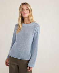 MUSLIN|STREAM|THYME ORGANIC COTTON LINEN TAPE YARN CREWNECK SWEATER | Talbots sale