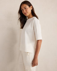 BLACK|IVORY|TWILIGHT PLAITED ORGANIC COTTON JERSEY TEE | Talbots near me