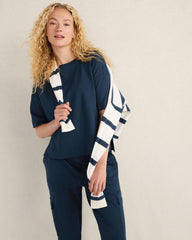 BLACK|IVORY|TWILIGHT PLAITED ORGANIC COTTON JERSEY TEE | Talbots near me