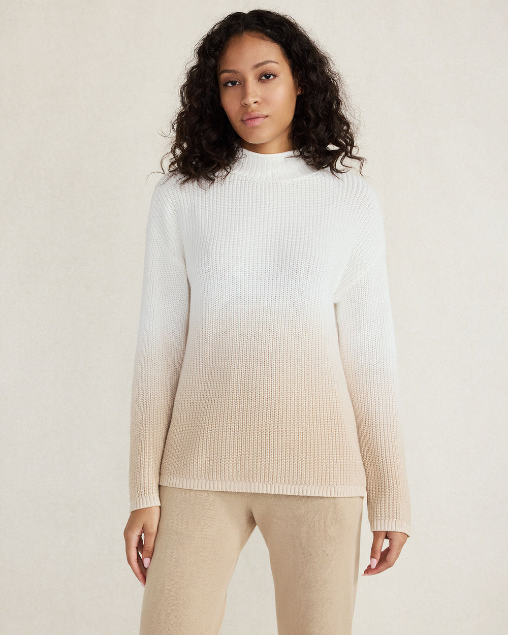 IVORY/MESA DIP-DYED ORGANIC COTTON ROLLNECK SWEATER | Talbots outlet