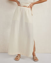 BUTTERMILK LINEN BLEND MAXI SHIRTTAIL SKIRT | Talbots for sale