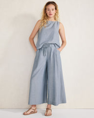 PORTABELLA|SEA CROSS DYE LINEN BLEND BATEAU NECK TOP | Talbots US