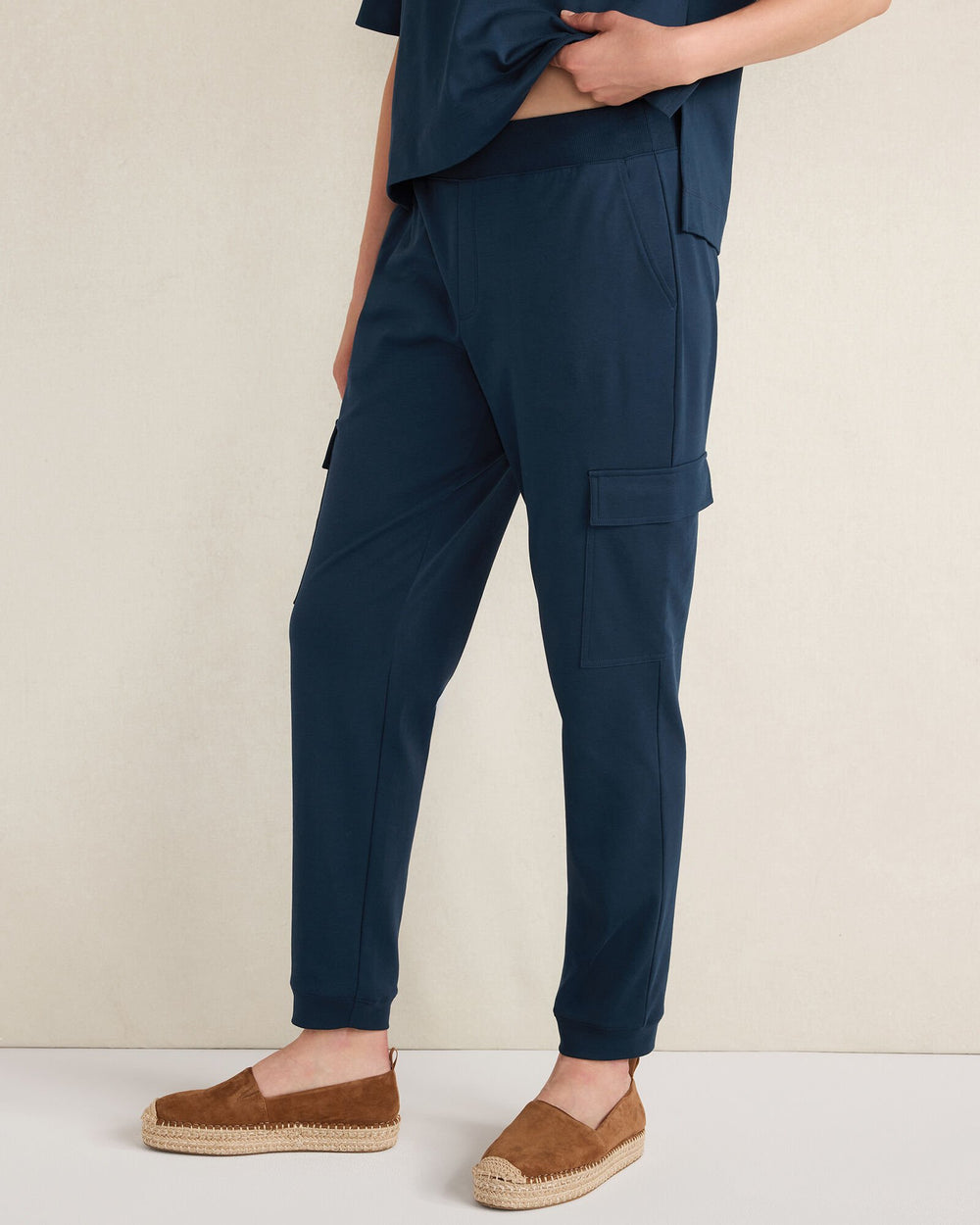 SEA|TWILIGHT|IVORY ORGANIC COTTON INTERLOCK CARGO PANTS | Talbots US