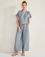 SEA CROSS DYE LINEN BLEND COLLARED SHIRT | Talbots discount