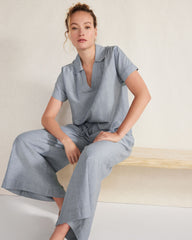 SEA CROSS DYE LINEN BLEND COLLARED SHIRT | Talbots on sale
