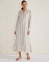 IVORY MULTI ORGANIC COTTON GAUZE STRIPED DRESS | Talbots US