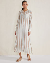 IVORY MULTI ORGANIC COTTON GAUZE STRIPED DRESS | Talbots US