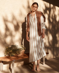 IVORY MULTI ORGANIC COTTON GAUZE STRIPED DRESS | Talbots US
