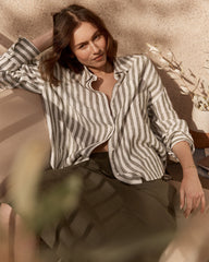 OLIVE/IVORY|WIND/IVORY LINEN STRIPED BOXY SHIRT | Talbots US