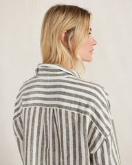 OLIVE/IVORY|WIND/IVORY LINEN STRIPED BOXY SHIRT | Talbots discount