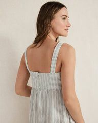 IVORY/OLIVE ORGANIC COTTON POPLIN STRIPED MIDI DRESS | Talbots outlet