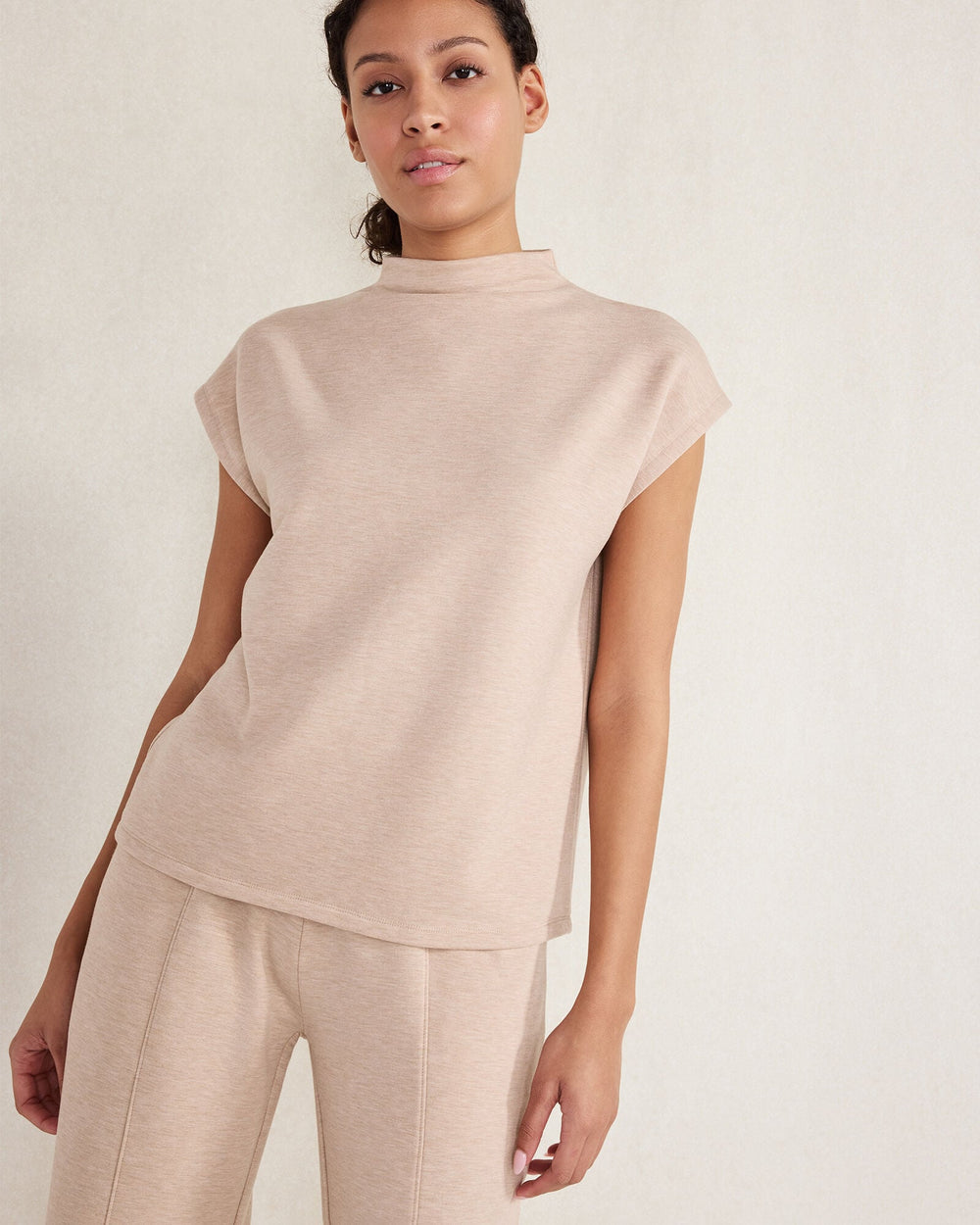 MUTED ADOBE HEATHER FLEECE FUNNEL NECK TOP | Talbots US