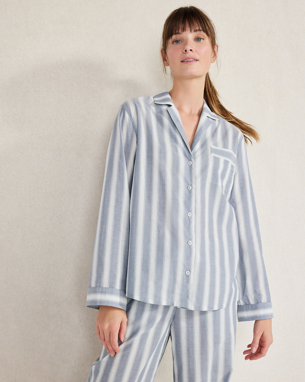 SEA MULTI ORGANIC COTTON POPLIN MIXED STRIPE PAJAMA SHIRT | Talbots on sale
