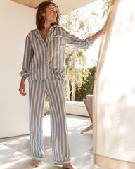 SEA MULTI ORGANIC COTTON POPLIN MIXED STRIPE PAJAMA SHIRT | Talbots on sale