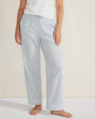 STONE BLUE/GARDENIA ORGANIC COTTON POPLIN STRIPED PAJAMA PANTS | Talbots outlet