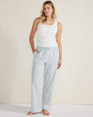 STONE BLUE/GARDENIA ORGANIC COTTON POPLIN STRIPED PAJAMA PANTS | Talbots outlet