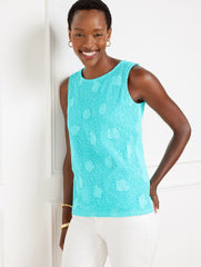 RASPBERRY|VIVID TURQUOISE|WHITE SEALIFE LACE TANK | Talbots for sale