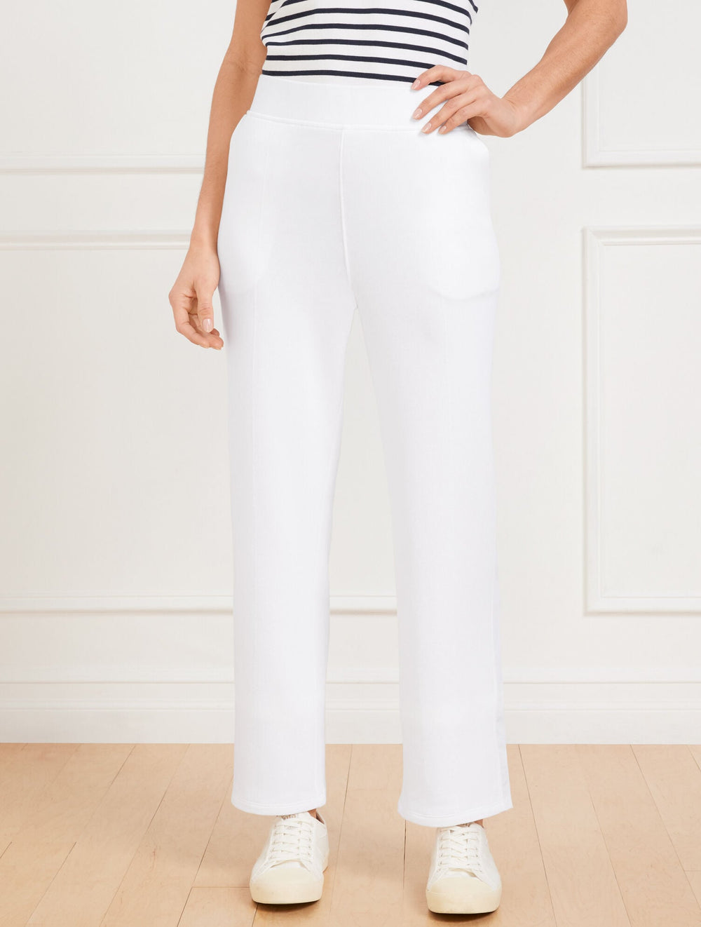 INDIGO BLUE|WHITE STRAIGHT LEG SEASIDE FRENCH TERRY PANTS | Talbots online