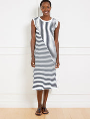 WHITE/INDIGO SEASIDE FRENCH TERRY STRIPE MIDI T-SHIRT DRESS | Talbots online