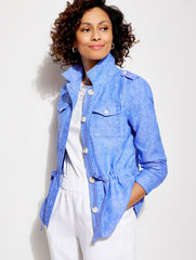 WHITE|VIVID TURQUOISE LACE TRIM CREWNECK TEE | Talbots outlet