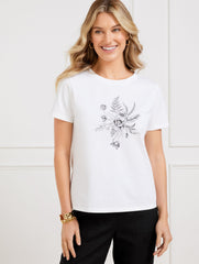 WHITE CREWNECK TEE - FLORAL | Talbots sale
