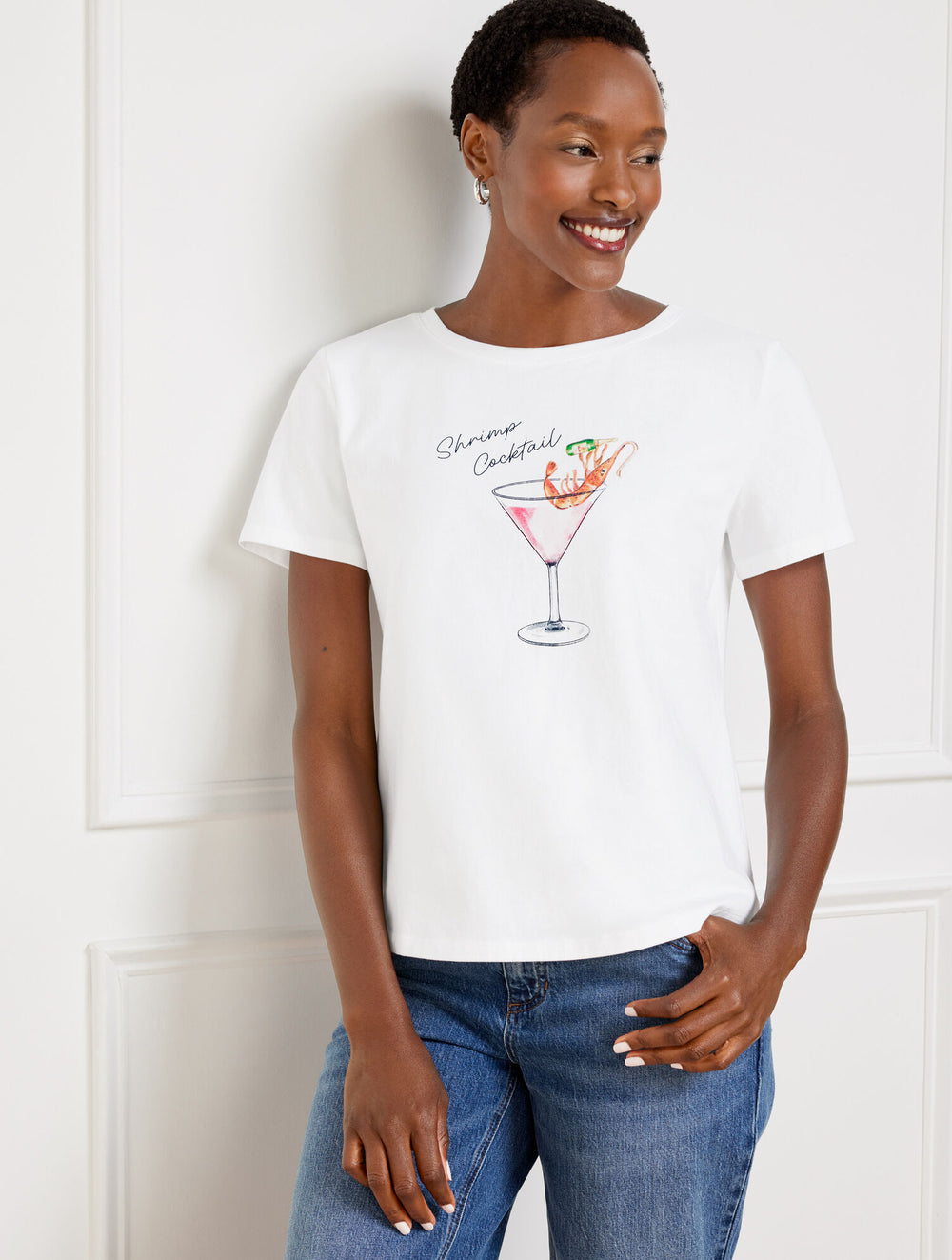 WHITE CREWNECK TEE - SHRIMP COCKTAIL | Talbots on sale
