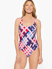 RED PEPPER MULTI AQUA CLUB SCOOP NECK ONE-PIECE SWIMSUIT - NAUTICAL VIBES | Talbots discount