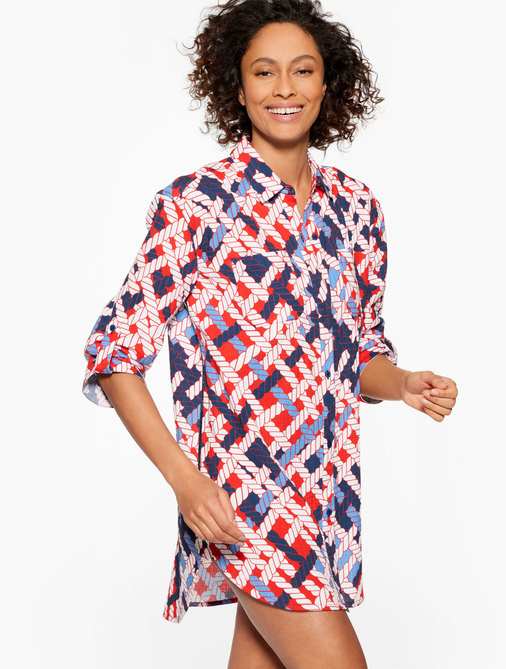 RED PEPPER MULTI AQUA CLUB GAUZE SHIRT COVER-UP - NAUTICAL VIBES | Talbots outlet