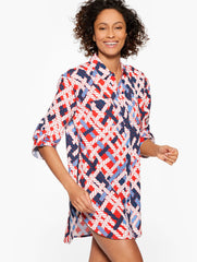 RED PEPPER MULTI AQUA CLUB GAUZE SHIRT COVER-UP - NAUTICAL VIBES | Talbots outlet