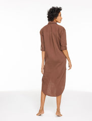 DARK WALNUT|WHITE AQUA CLUB GAUZE LONG SHIRT COVER-UP | Talbots US