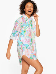 VIVID TURQUOISE MULTI AQUA CLUB GAUZE SHIRT COVER-UP - CÔTE D'AZUR | Talbots for sale