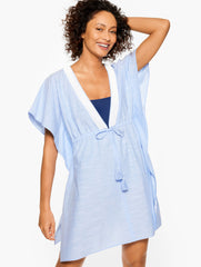 LIGHT CHAMBRAY AQUA CLUB EMBELLISHED CHAMBRAY CAFTAN COVER-UP | Talbots discount