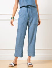 BLUE/WHITE|BURNT OLIVE/SAGEBRUSH STRAIGHT CROP DRAWSTRING PANTS | Talbots for sale