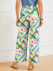WHITE MULTI WIDE ANKLE LINEN COTTON PANTS - SUMMER VISTA | Talbots US