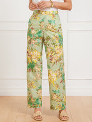 GREEN MULTI WIDE LEG WASHED LINEN PANTS - DYNAMIC FLORAL | Talbots on sale