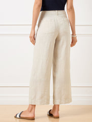 OLIVE GROVE/WHITE|FLAX WIDE CROP PATCH POCKET WASHED LINEN PANTS | Talbots sale