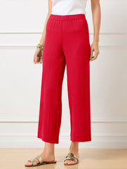 INDIGO BLUE|RED POP|STELLAR BLUE WIDE CROP PULL-ON GAUZE PANTS | Talbots US