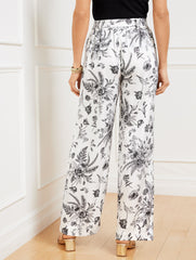 WHITE/BLACK WIDE LEG PULL-ON PANTS - PETAL POETRY | Talbots outlet