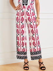 WHITE/BLACK MULTI WIDE CROP PULL-ON PANTS - GEOMETRIC PALM | Talbots sale